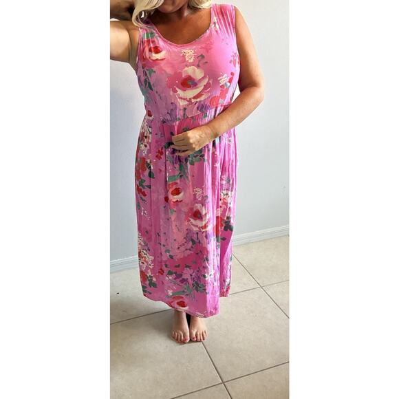 VTG Jams World Womens Pink Floral Hawaiian Boho Sleeveless Pockets Midi Dress M - Picture 15 of 16